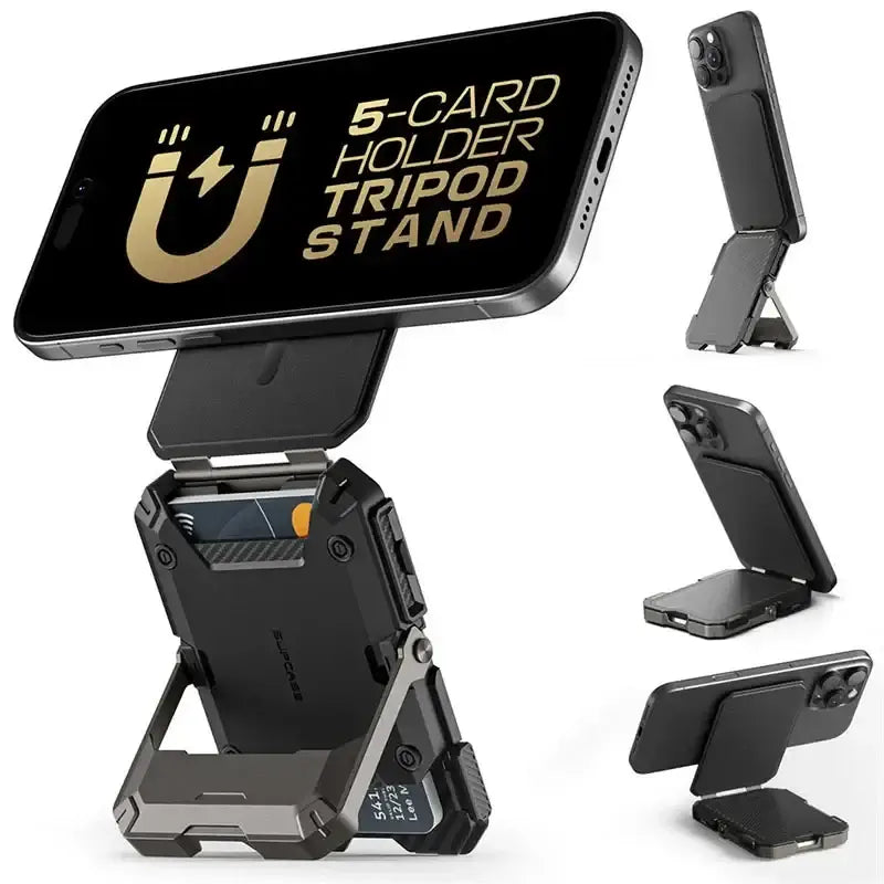 Magnetic Tripod Phone Stand & Card Holder – MagSafe Compatible & Adjustable Kickstand - Black
