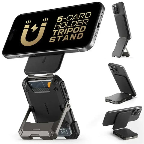 Magnetic Tripod Phone Stand & Card Holder – MagSafe Compatible & Adjustable Kickstand - Black