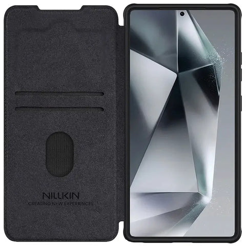 Samsung S25 Plus Flip Leather Case with Camera Cover & Card Slot | Premium - Black