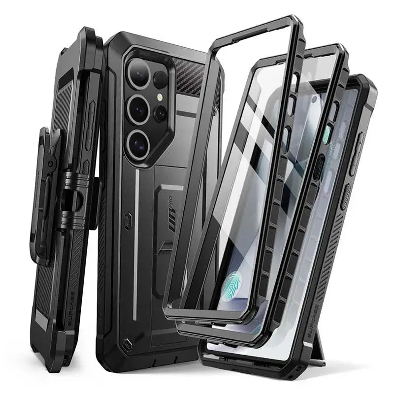 UB Pro Heavy Duty Rugged Case for Samsung Galaxy S25 Ultra with Dual Front Frames & Built-in Screen Protector - Black