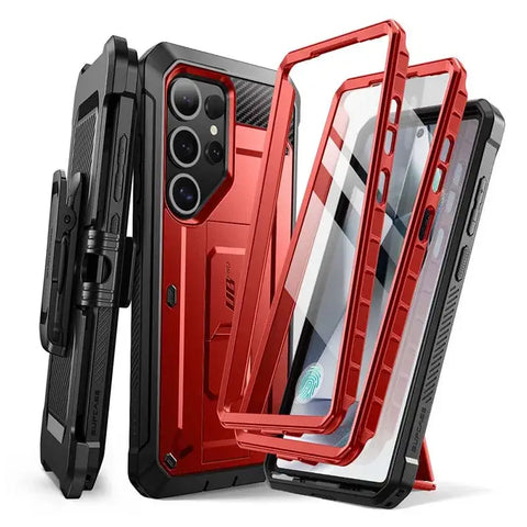 UB Pro Heavy Duty Rugged Case for Samsung Galaxy S25 Ultra with Dual Front Frames & Built-in Screen Protector - Ruddy