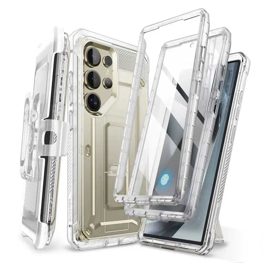 UB Pro Heavy Duty Rugged Case for Samsung Galaxy S25 Ultra with Dual Front Frames & Built-in Screen Protector - Clear