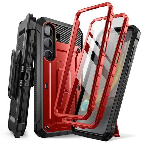UB Pro Heavy Duty Rugged Case for Samsung Galaxy S25 with Dual Front Frames & Built-in Screen Protector - Ruddy